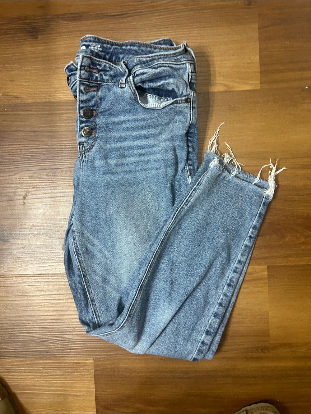 Old Navy High-Rise Light Wash Button-Fly Jeans with Frayed Hem